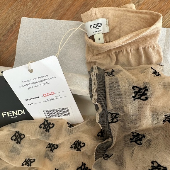 Authenticated FENDI Karligraphy Nude/Black Embroidered Tights - Picture 4 of 5